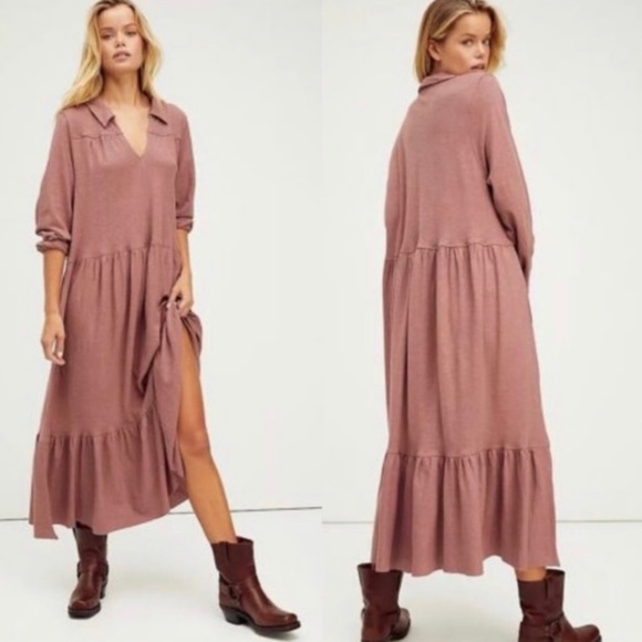 Free People FP Beach Moonlight Midi Dress Size xs Mauve Tiered - Picture 1 of 4